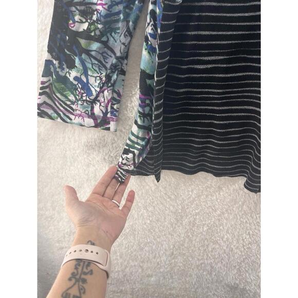 Ali Miles Women's 1X Textured Patchwork 3/4 Sleeve Top Asymmetric Hem Multicolor - Picture 8 of 9